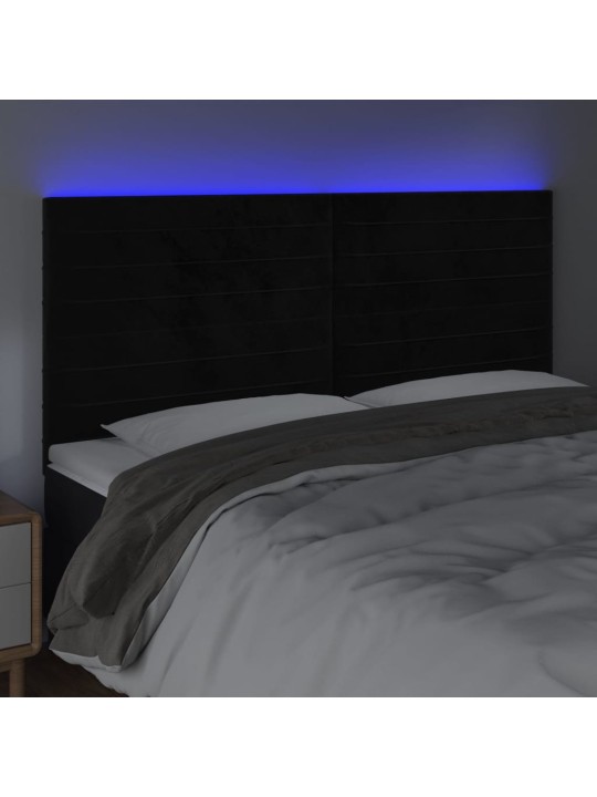 Čelo postele s led černé 160x5x118/128 cm samet