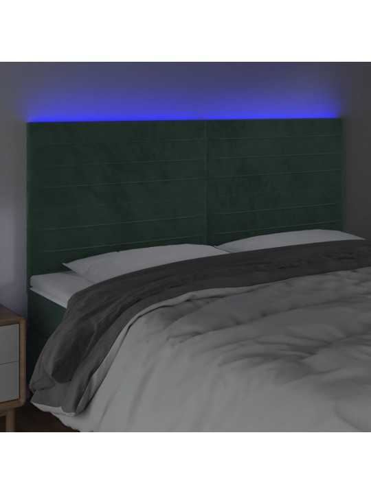 Čelo postele s led tmavě zelená 160x5x118/128 cm samet