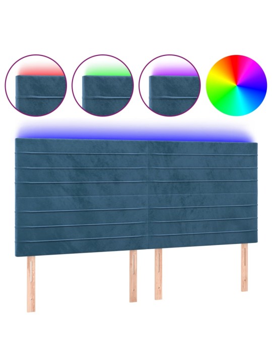 Čelo postele s led tmavě modré 160x5x118/128 cm samet