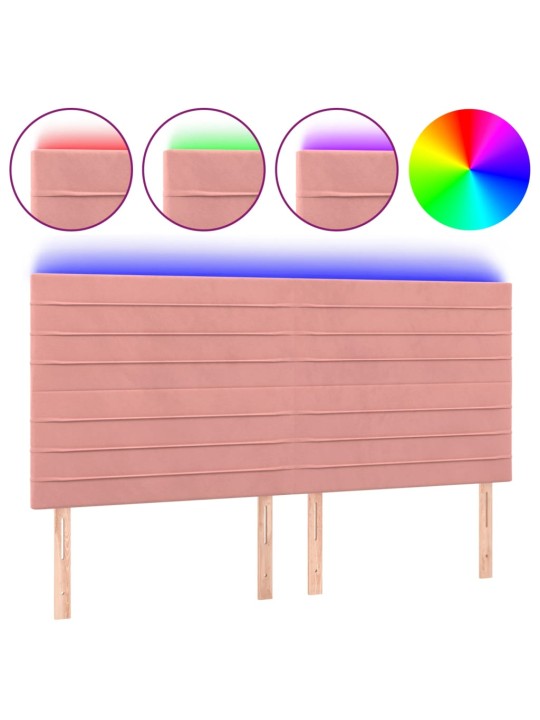 Čelo postele s led růžové 160x5x118/128 cm samet
