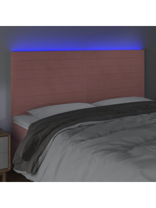 Čelo postele s led růžové 160x5x118/128 cm samet