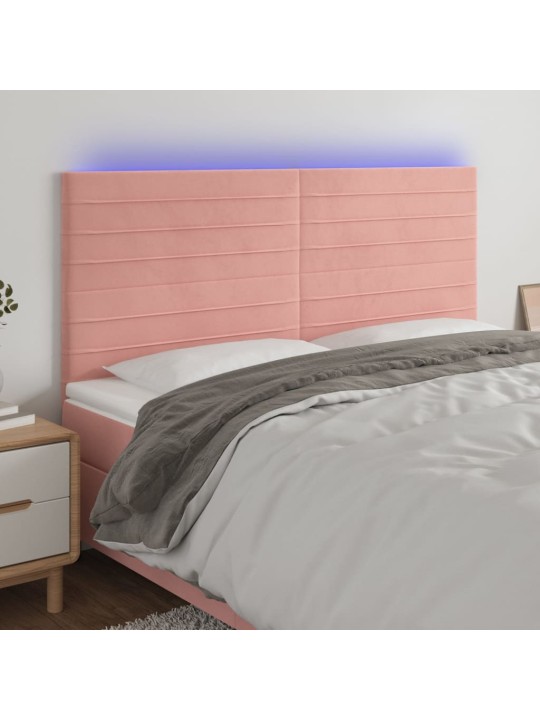 Čelo postele s led růžové 160x5x118/128 cm samet
