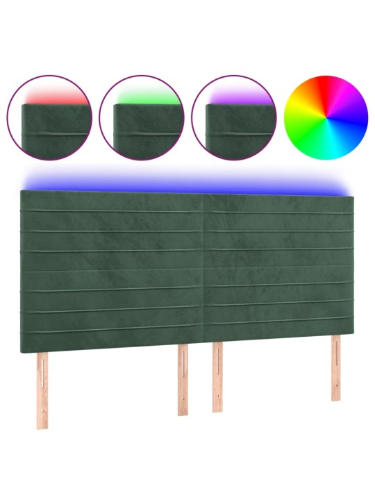 Čelo postele s led tmavě zelená 180x5x118/128 cm samet