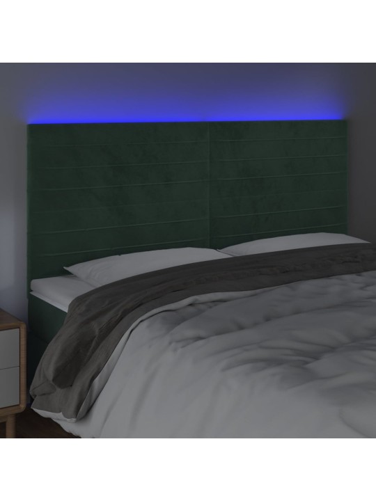 Čelo postele s led tmavě zelená 180x5x118/128 cm samet