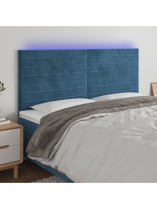 Čelo postele s led tmavě modré 180x5x118/128 cm samet