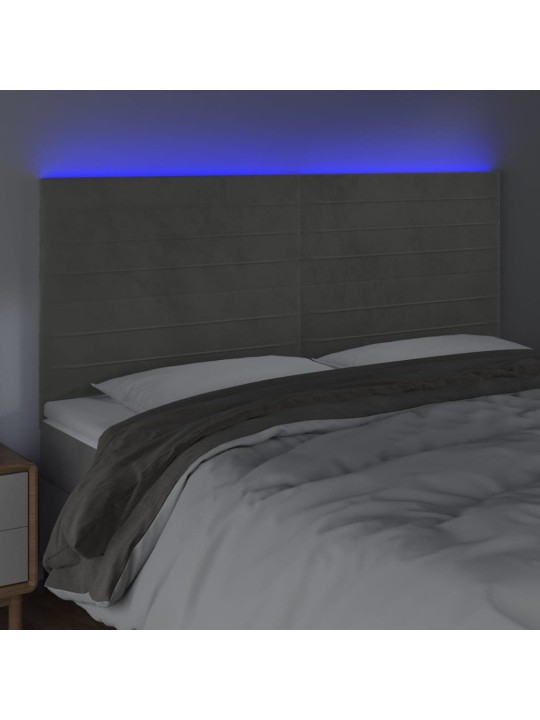 Čelo postele s LED světle šedé 200x5x118/128 cm samet