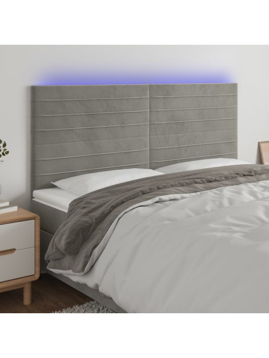 Čelo postele s LED světle šedé 200x5x118/128 cm samet