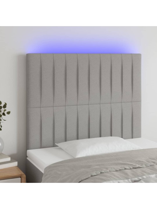 Čelo postele s LED světle šedé 80x5x118/128 cm textil