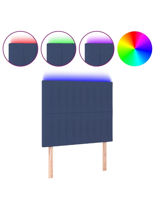 Čelo postele s LED modré 90x5x118/128 cm textil