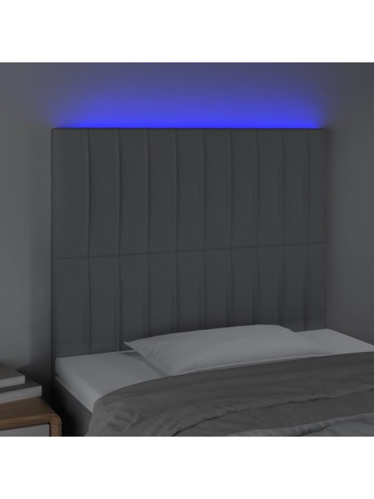 Čelo postele s LED světle šedé 100x5x118/128 cm textil