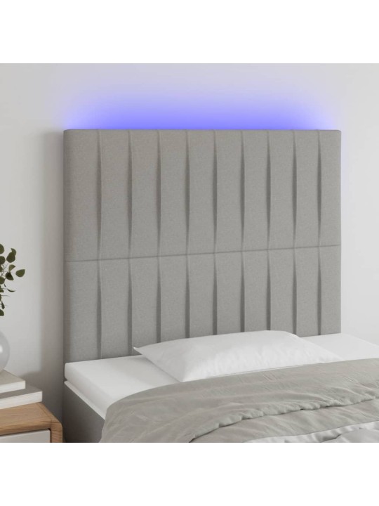 Čelo postele s LED světle šedé 100x5x118/128 cm textil