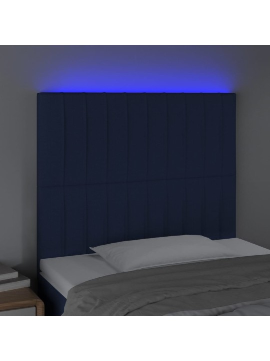 Čelo postele s LED modré 100x5x118/128 cm textil