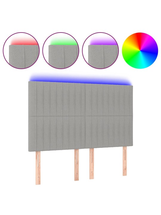 Čelo postele s LED světle šedé 144x5x118/128 cm textil