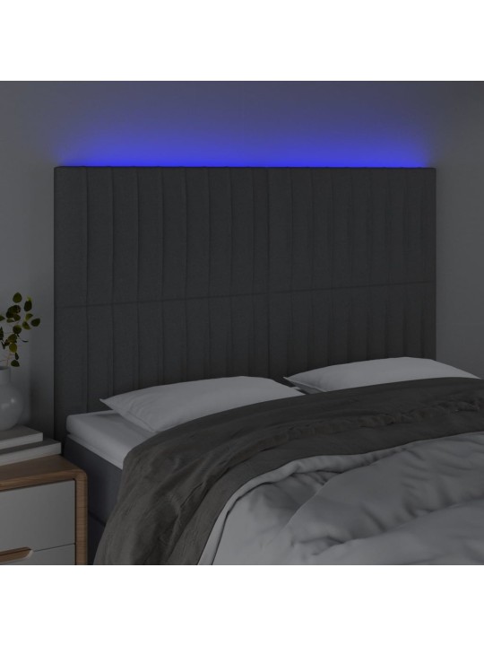 Čelo postele s LED tmavě šedé 144x5x118/128 cm textil