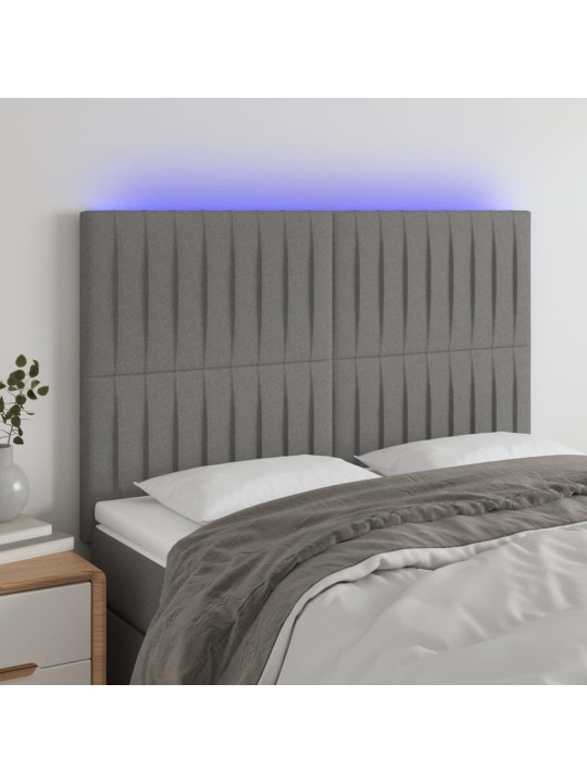 Čelo postele s LED tmavě šedé 144x5x118/128 cm textil