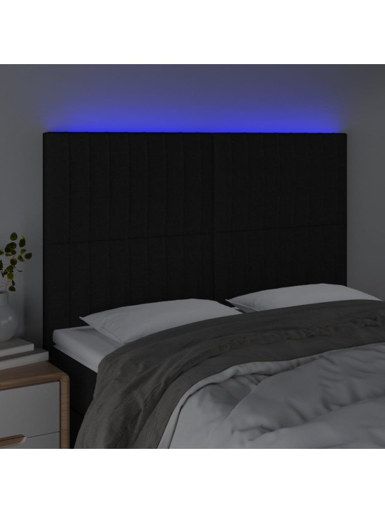 Čelo postele s LED černé 144x5x118/128 cm textil