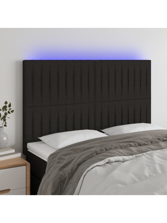 Čelo postele s LED černé 144x5x118/128 cm textil