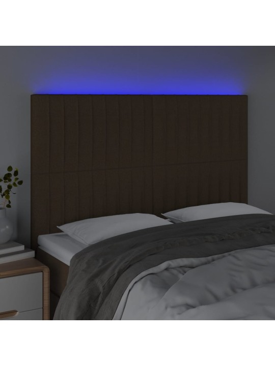 Čelo postele s LED tmavě hnědé 144x5x118/128 cm textil