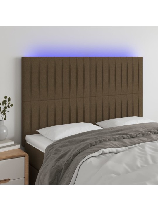 Čelo postele s LED tmavě hnědé 144x5x118/128 cm textil
