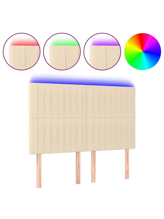 Čelo postele s led krémové 144x5x118/128 cm textil