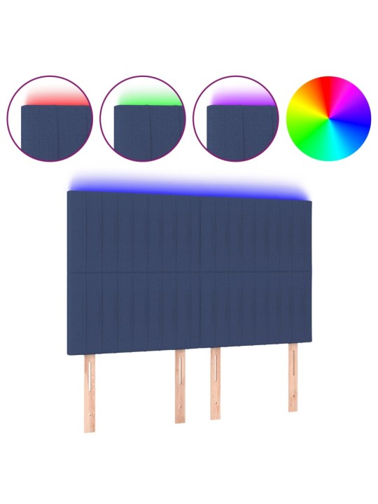 Čelo postele s LED modré 144x5x118/128 cm textil