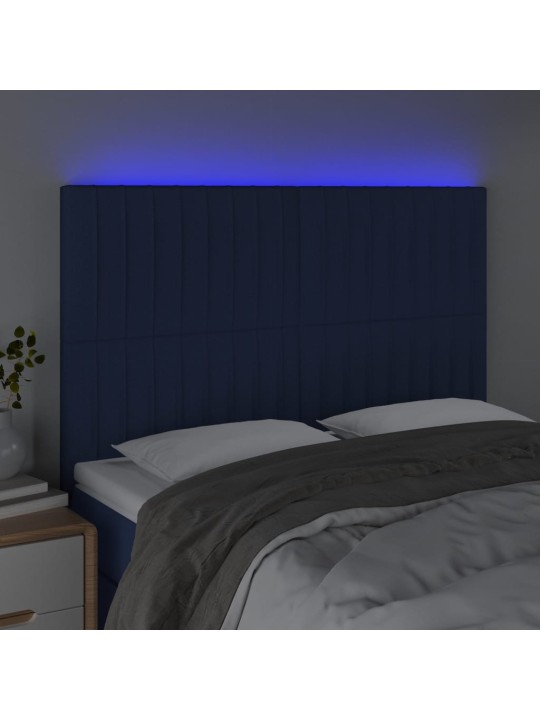 Čelo postele s LED modré 144x5x118/128 cm textil