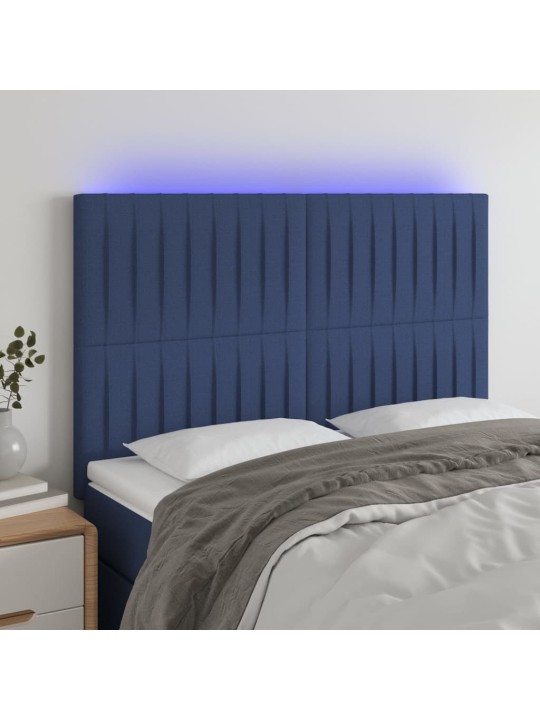 Čelo postele s LED modré 144x5x118/128 cm textil