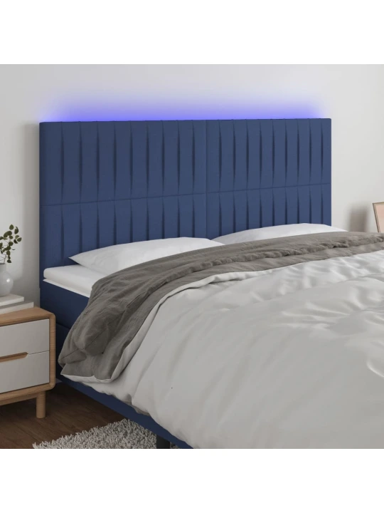 Čelo postele s LED modré 160x5x118/128 cm textil