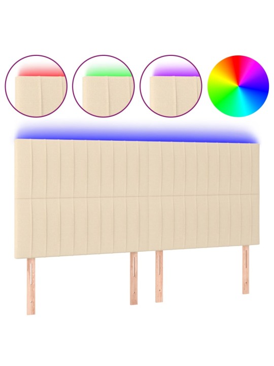 Čelo postele s led krémová 200x5x118/128 cm textil