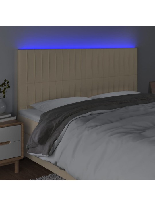 Čelo postele s led krémová 200x5x118/128 cm textil