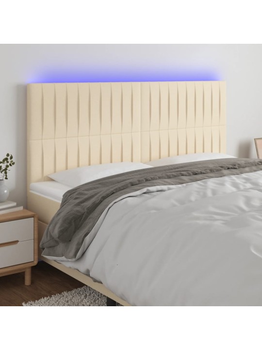 Čelo postele s led krémová 200x5x118/128 cm textil