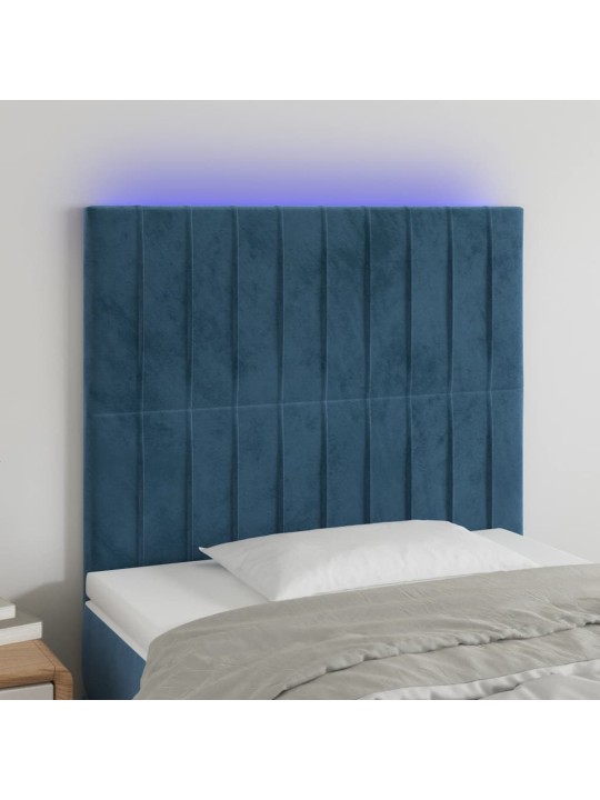 Čelo postele s LED tmavě modré 80x5x118/128 cm samet