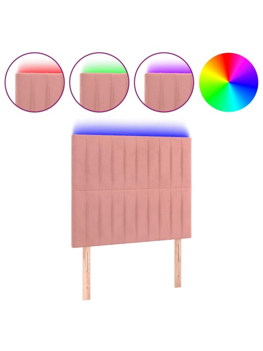 Čelo postele s LED růžové 80x5x118/128 cm samet
