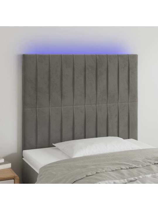 Čelo postele s LED světle šedé 90x5x118/128 cm samet