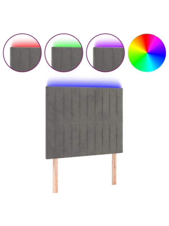 Čelo postele s LED světle šedé 100x5x118/128 cm samet