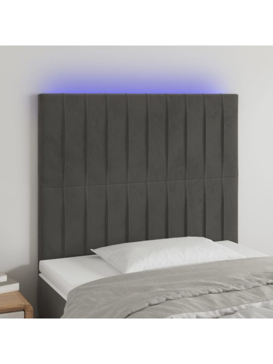 Čelo postele s LED tmavě šedé 100x5x118/128 cm samet