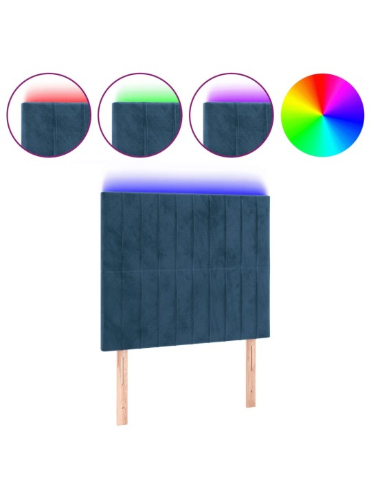Čelo postele s LED tmavě modré 100x5x118/128 cm samet
