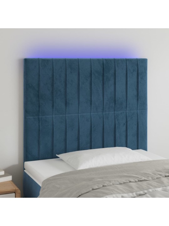 Čelo postele s LED tmavě modré 100x5x118/128 cm samet