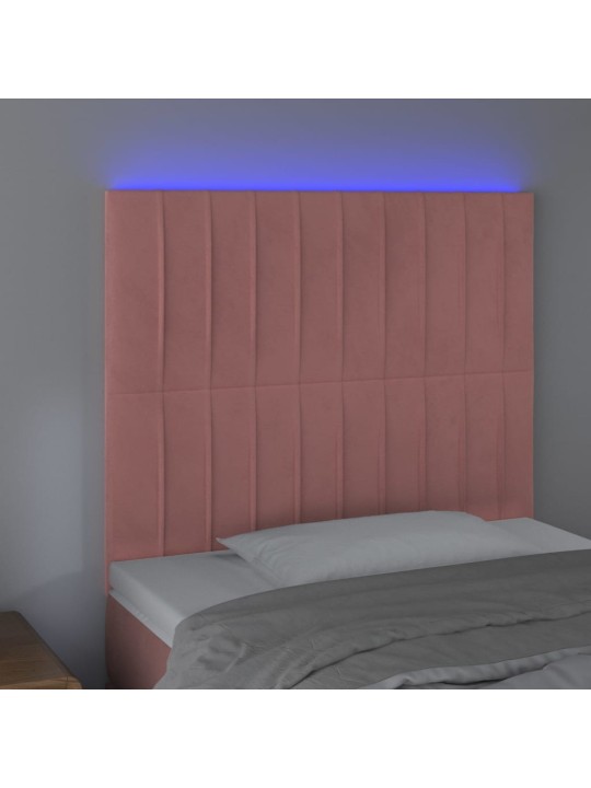Čelo postele s LED růžové 100x5x118/128 cm samet