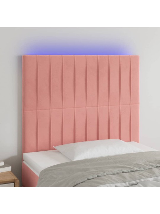 Čelo postele s LED růžové 100x5x118/128 cm samet