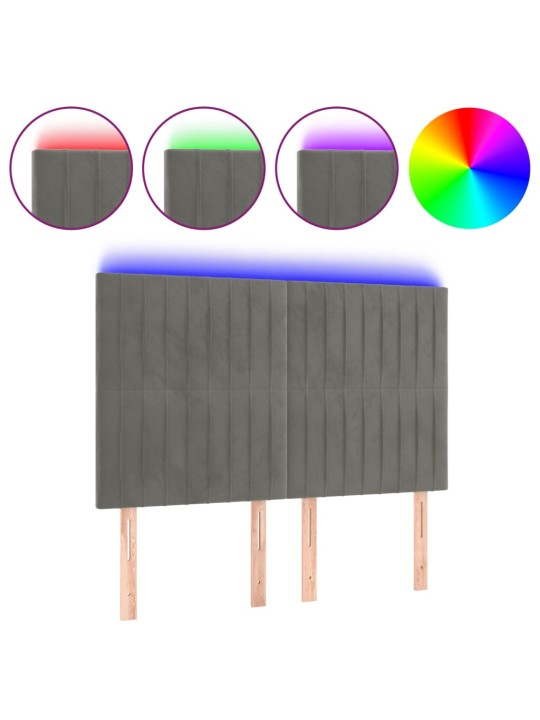 Čelo postele s LED světle šedé 144x5x118/128 cm samet