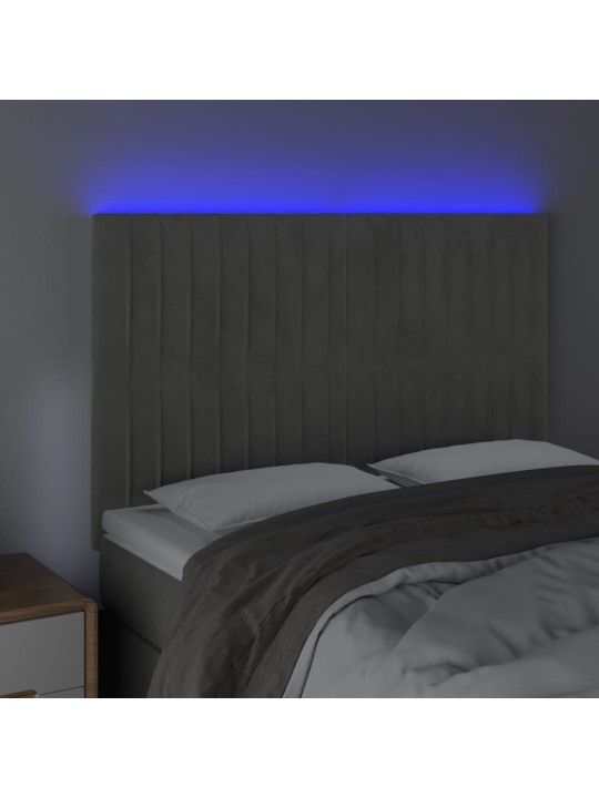 Čelo postele s LED světle šedé 144x5x118/128 cm samet