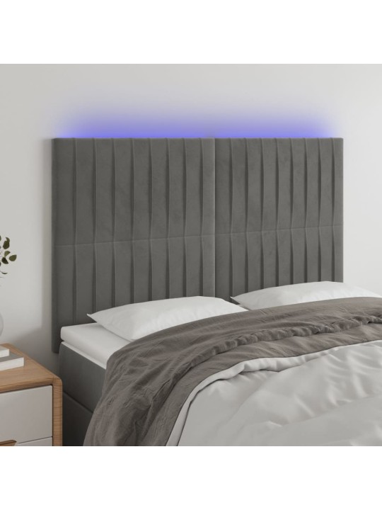 Čelo postele s LED světle šedé 144x5x118/128 cm samet