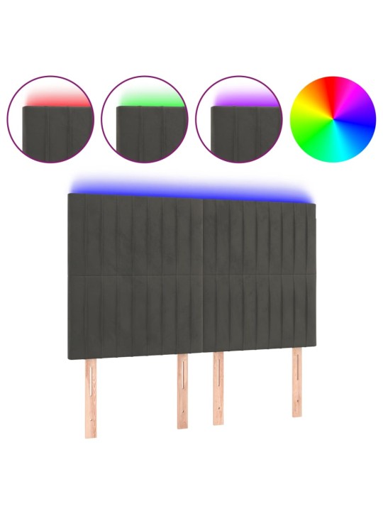 Čelo postele s LED tmavě šedé 144x5x118/128 cm samet
