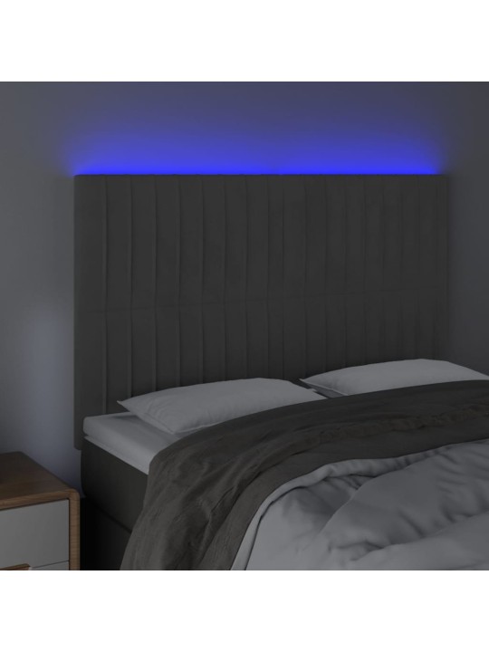 Čelo postele s LED tmavě šedé 144x5x118/128 cm samet