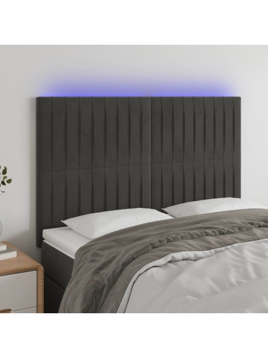Čelo postele s LED tmavě šedé 144x5x118/128 cm samet