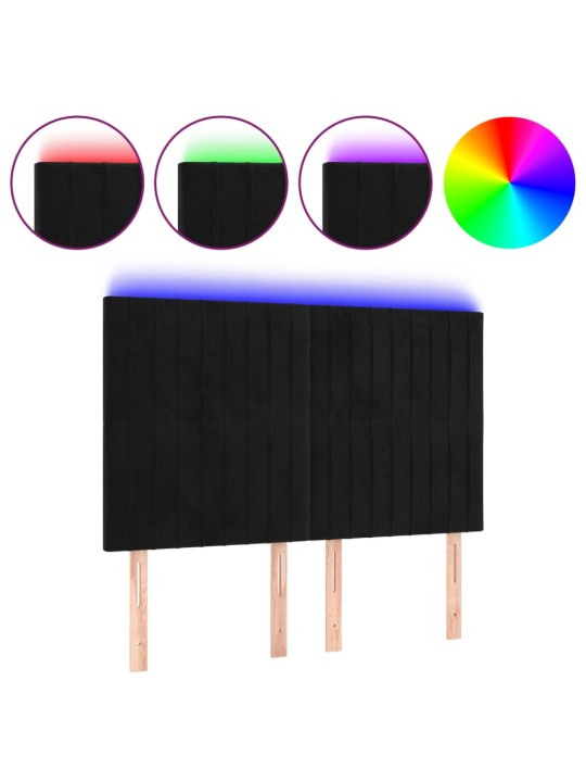 Čelo postele s LED černé 144x5x118/128 cm samet