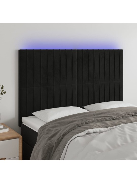 Čelo postele s LED černé 144x5x118/128 cm samet