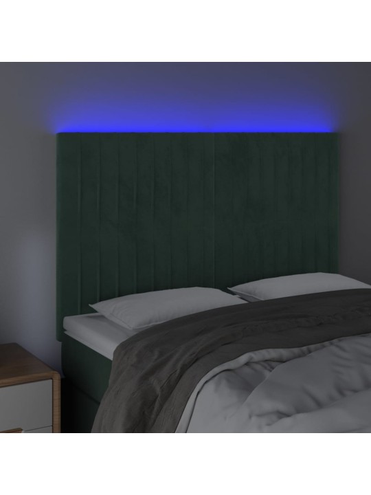 Čelo postele s led tmavě zelená 144x5x118/128 cm samet