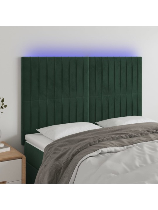 Čelo postele s led tmavě zelená 144x5x118/128 cm samet